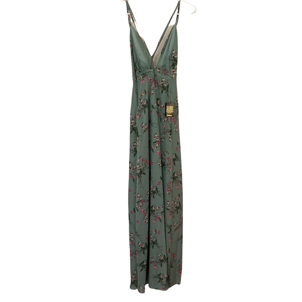 Bebe Floral Deep V Plunge Crossback Long Prom Gown Maxi Dress - Picture 5 of 5
